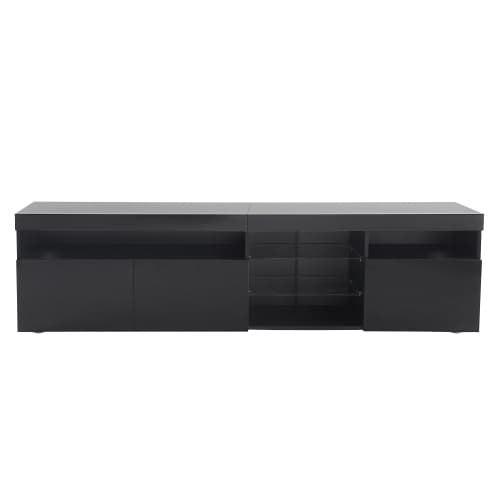 TV-skab 180 cm sort med LED-belysning, lyst panel & opbevaring til stuen Black