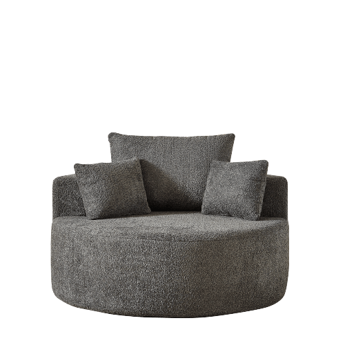 Fåtölj i chenille, ingen montering krävs, fluffig gungstol för vardagsrum & sovrum, modern & bekväm Grey