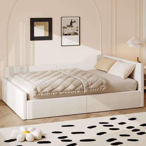 Vadderad dagbädd 140x200cm beige - Med praktisk förvaring, modern bäddsoffa & bekväm solbädd Beige