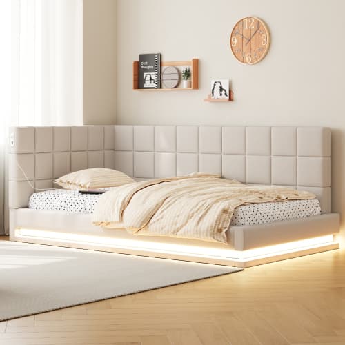 Bäddsoffa 90x200 cm - multifunktion med LED-ljus & USB - Beige sammet - inkl. säng och frukost - bed & breakfast Beige