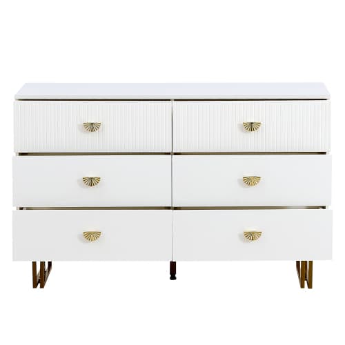 Skänk 120x40x75 cm med 6 lådor - Vit/Guld, MDF & stål, för vardagsrum & sovrum White