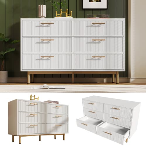Byrå med 6 lådor, vit skänk för sovrum och alla vardagsrum, vit -H75/B120/T40 cm White