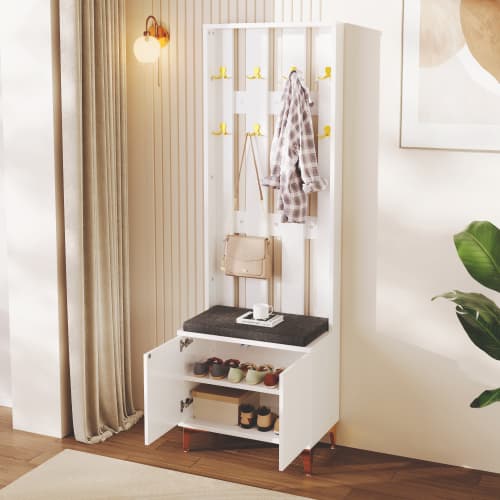 Modern garderobsset (skobänk + sittdyna) med metallkrokfront – ersättning för WF32579234W White