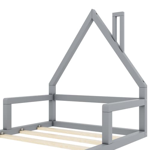 Grå hussäng för barn 90x200 cm - massiv furu platt säng i modern design Grey