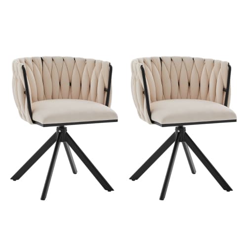 Sammet fåtölj set om 2 med 180° svängfunktion - kraftig ram, ergonomisk, sammetslen Ivory