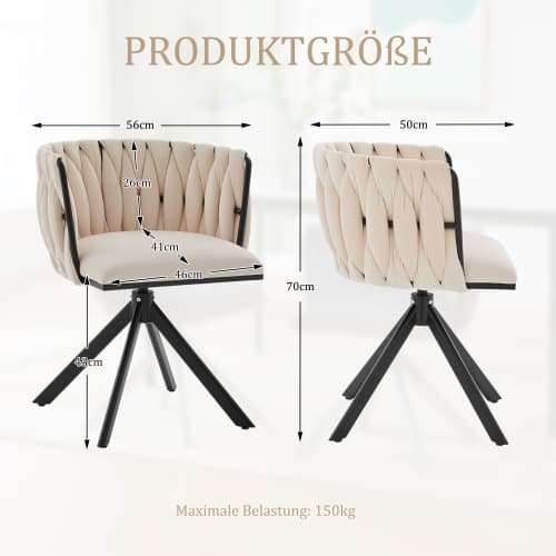 Sammet fåtölj set om 2 med 180° svängfunktion - kraftig ram, ergonomisk, sammetslen Ivory