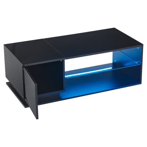 LED soffbord 105×50×36 cm - Högglansigt soffbord med LED-belysning & förvaring | Modernt vardagsrumsbord med ljusramp Black