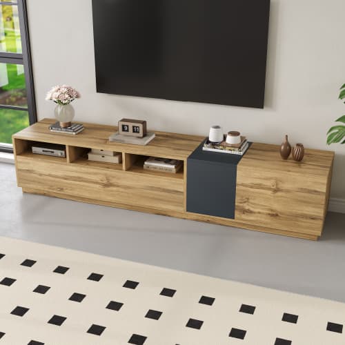 TV-bord 200 cm moderne, kommode med kontrasterende farver, åbne rum & kabelstyring, lowboard Oak