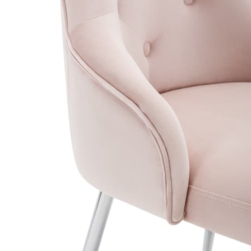 2-set matstolar med knappmönster, klädd fåtölj, stolar med metallben, modern loungestol Pink