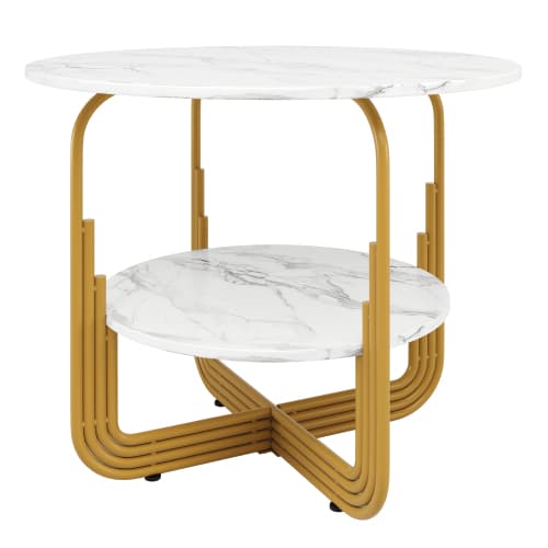 Runt matbord 80×80cm med förvaringsplatta – MDF-marmorplatta, för kök/vardagsrum, 4-sitsig, höjd 76cm White