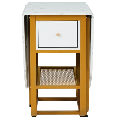 Vikbart matbord, expanderbart matbord, multifunktionellt utdragbart matbord, matbord med förvaringsutrymme, White+Gold