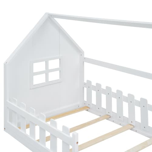 Vit platt säng 90x200cm - spjälsäng med spjäla - Enkel & säker design White