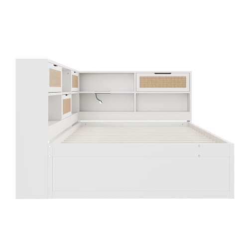 Soffa av trä 140x200 - utdragbar säng med förvaring & USB | Vit multifunktionell säng för barn/gäster White