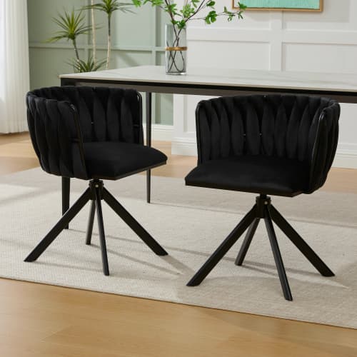 Sammet fåtölj set om 2 med 180° svängfunktion - kraftig ram, ergonomisk, sammetslen Black