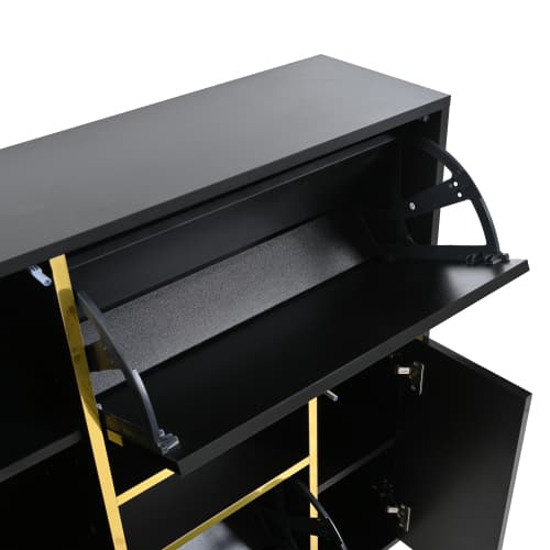 Skoskab 80 cm sort med 16-farvet LED-belysning, højglans front & opbevaring Black