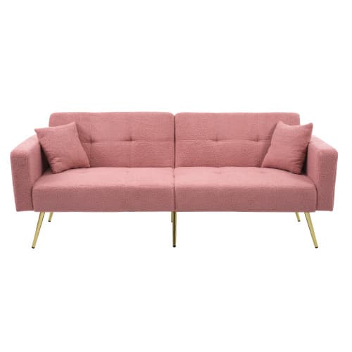 Modern bäddsoffa med sängfunktion – justerbart ryggstöd, ben i guldmetall & praktiska sidofickor Pink