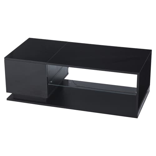 LED soffbord 105×50×36 cm - Högglansigt soffbord med LED-belysning & förvaring | Modernt vardagsrumsbord med ljusramp Black