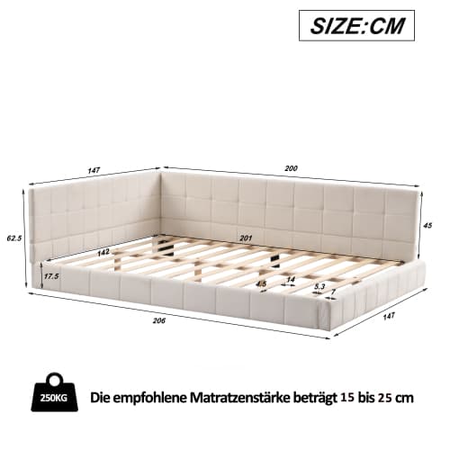 Premium bäddsoffa 140x200 cm - multifunktionell säng med sammetsöverdrag & sängbord Pink
