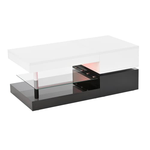 Soffbord med APP/Bluetooth-styrning & LED-stämningsbelysning, 90x45cm, glas/högglans, svart och vitt white