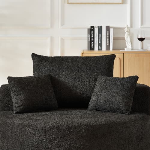 Fåtölj i chenille, ingen montering krävs, fluffig gungstol för vardagsrum & sovrum, modern & bekväm Black