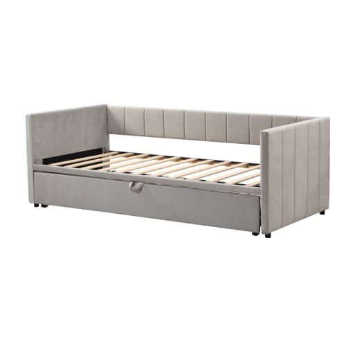 Utdragbar bäddsoffa 90/180×200 cm | sammetsgrå | Med sänglåda | multifunktionell säng Gray