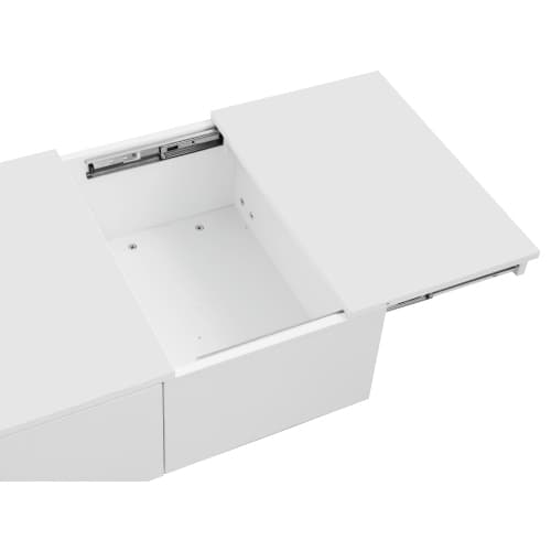 soffbord, högglansigt vardagsrumsbord med push-pull förvaringsstruktur, dubbelsidiga lådor White