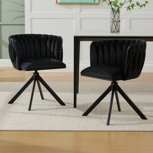 Sammet fåtölj set om 2 med 180° svängfunktion - kraftig ram, ergonomisk, sammetslen Black