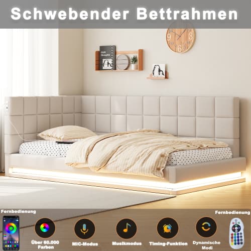 Bäddsoffa 90x200 cm - multifunktion med LED-ljus & USB - Beige sammet - inkl. säng och frukost - bed & breakfast Beige
