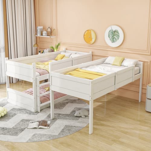 Trippelrum säng 90x200 cm | Säkerhetsstaket | Spjälsäng i vitt White