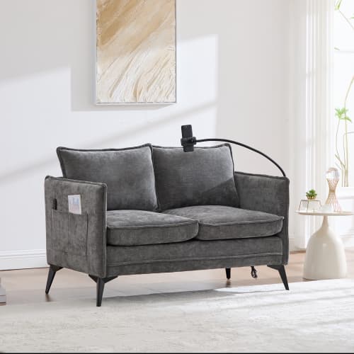 Modern dubbelsoffa med förvaring & smarta funktioner – bekväm tygsoffa för små rum Gray