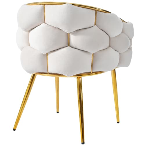 Lyxig sammetsstol med guldpläterade ben – modern bubbeldesignstol i beige (1 set med utbytbart ryggstöd) Beige