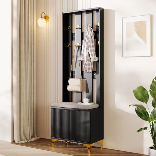 Modern garderobsset (skobänk + kudde) med krokfront – stilrent & platsbesparande Black