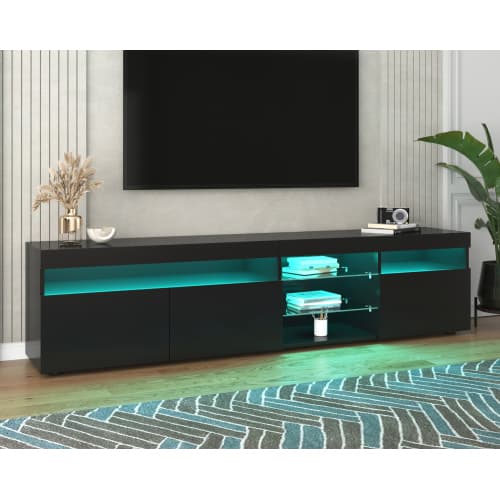 TV-skab 180 cm sort med LED-belysning, lyst panel & opbevaring til stuen Black