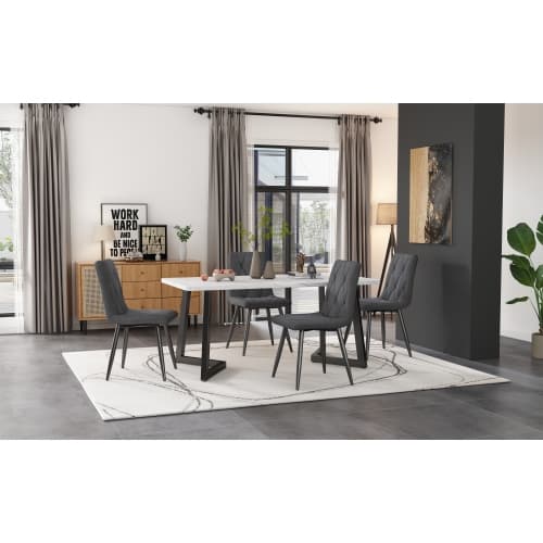 Matsalsstolar, set om 4, köksstolar med klädsel, twill linneöverdrag, metallben, mörkgrå, bekväma grey