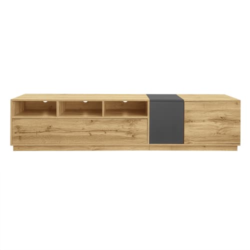 TV-bord 200 cm moderne, kommode med kontrasterende farver, åbne rum & kabelstyring, lowboard Oak