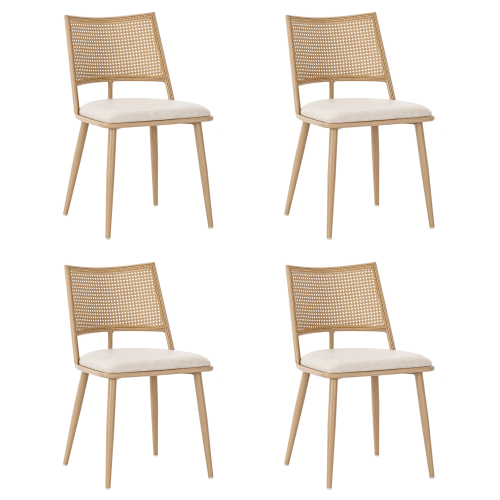 Fåtölj med rottingrygg och PU-sits, beige vardagsrumsstol för sovrum och vardagsrum Beige