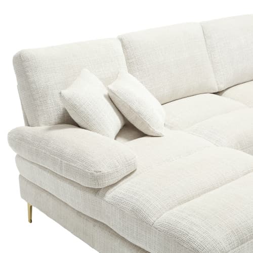 U-formad soffa med dubbla fällbara säten - chenilletyg, sektionssoffa för vardagsrum och kontor Beige