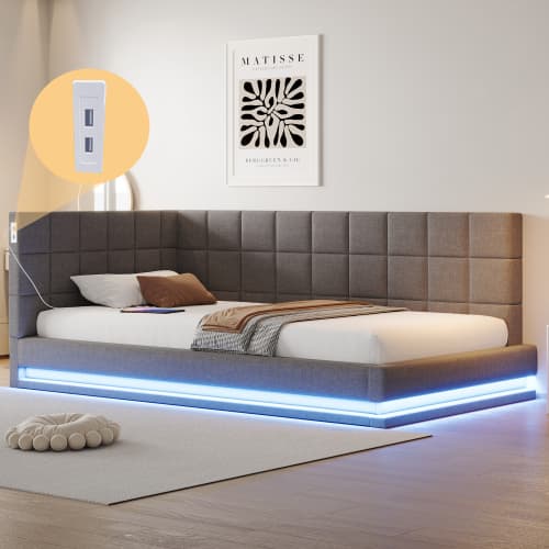 Bäddsoffa 90x200 cm - grå sammet (hudvänlig) - Med LED-ljusramp & USB - inkl. ribbotten - multifunktionell gästsäng Gray