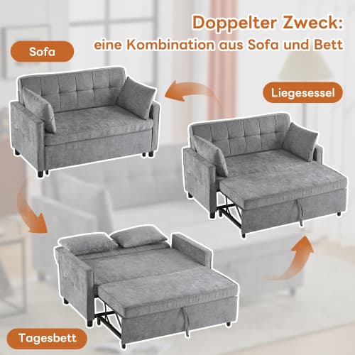 Premium bäddsoffa med sovfunktion – tvåsits med justerbart ryggstöd och högkvalitativt Chenille-överdrag Antique Gray