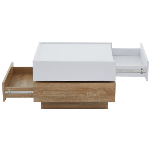 Multifunktionellt bord Vit/Valnöt – 60 cm soffbord med dubbelsäng & förvaringsfack | 360° rotation för flexibelt vardagsrum Natural Walnut
