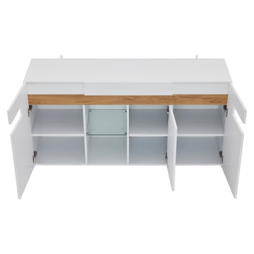 Modern 3-dörrars skänk 140x40x70 cm - Med LED-appstyrning, högblank vit & glasgolv, vardagsrumsskåp White