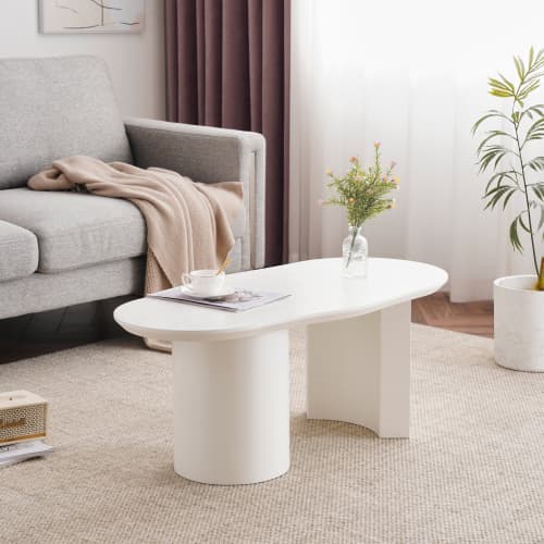 100 cm vitt soffbord - Stabilt MDF-bord med oregelbunden skiva - lackerat, lättskött & hållbart - Elegant böjd design White