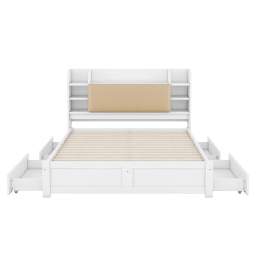 Vit säng 160x200 cm – Med fällbar sänggavel & lådor White