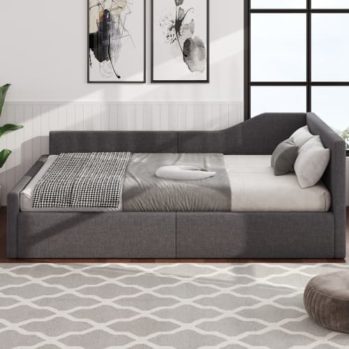 Vadderad dagsbädd 140x200cm grå – Med praktisk förvaring under sängen, modern bäddsoffa med komfortfunktioner Gray