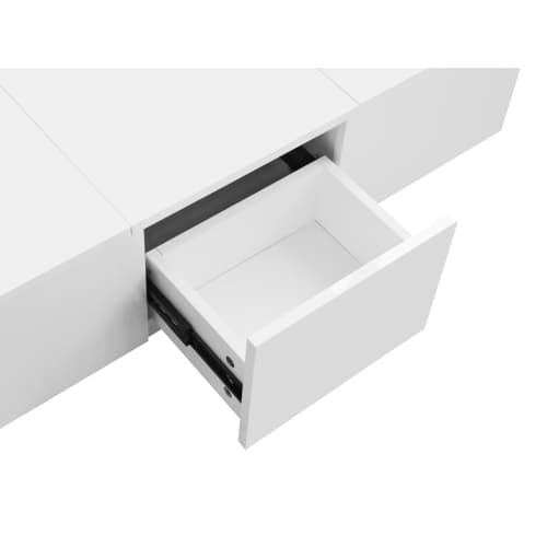 soffbord, högglansigt vardagsrumsbord med push-pull förvaringsstruktur, dubbelsidiga lådor White