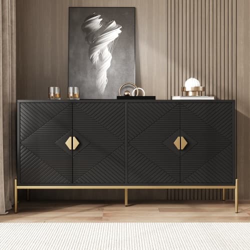 Skænk 162x80cm, Moderne opbevaringsskab & kommode, Alsidig til stue, spisestue & entré Black