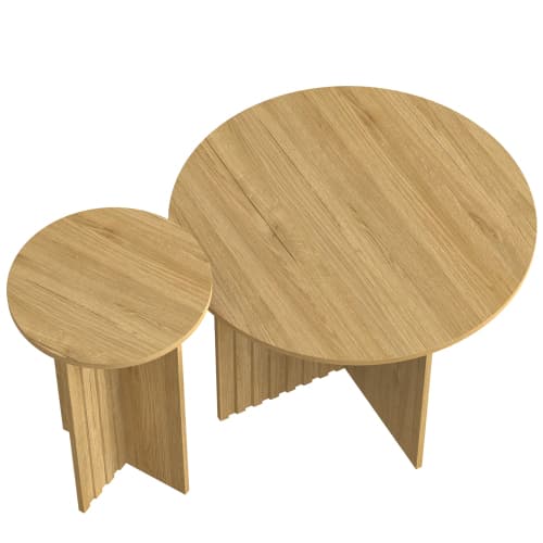 2-delt træ Nest bord sæt | Runde sofaborde i Scandi design | Pladsbesparende & alsidig | Robuste MDF-plader | Hvid Natural