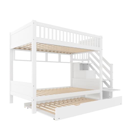 Våningssäng för barn med utdragssäng, \"Vit högsäng med garderob\", \"multifunktionell säng 90x200 White