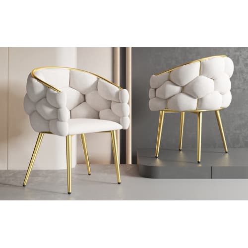Lyxig sammetsstol med guldpläterade ben – modern bubbeldesignstol i beige (1 set med utbytbart ryggstöd) Beige