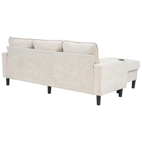 Bäddsoffa med USB-C – 3-sits klädd i linne | Med 2 dryckeshållare för vardagsrum/sovrum | Modern design Beige